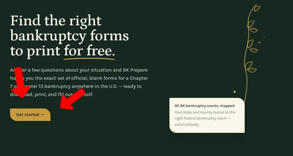 The BK Prepare home page with the Get started button